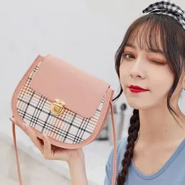 Shoulder Bags Women's Check Pattern Color Contrast Semicircular Small Square Bag 2024 Summer Personalized Cover Type Lock Mobile Phone