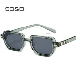 Så EI Retro Rectangle Rivets Men Punk Gradient Solglasögon Shades UV400 Fashion Olive Green Sun Glasses 240417