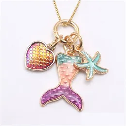 المجوهرات 2 ألوان Kids Necklace Mermaid Starfish Pendant Girl Long Accesories Chain Neclae for Party Gift 510 K2 Drop Delivery Baby DHP4Z