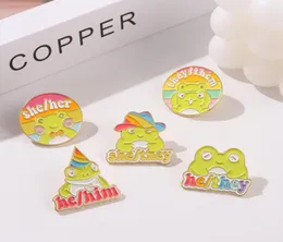 Cartoon Frog Enamel Pin Kolorowy Rainbow Hat Zaimek Personal Broothes Whole Badge Akcesoria biżuterii