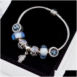 Perlen Edell 100% 925 Sterling Sier Charm Perlen Armbänder Blau Kristallkollokation Armband Geeignet für Frauen DIY Armreifen Senden Sie die Dr. Dhhgh