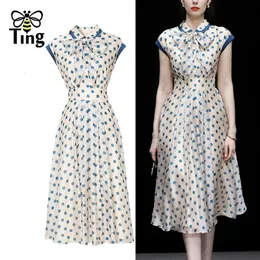 Tingfly ankomster Runway Fashion Vintage Polka Dot Print elegant knälängdsklänningar Summer A Line Office Lady Dress ZA 240410