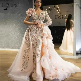 Party Dresses Luxury Arabic Evening Dress Crystals Beaded Mermaid Long Dubai Prom Gowns Celebrity 2024 Löstagbart tågevenemang