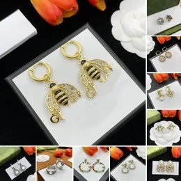 Baroque Earrings Classic Designer Crystal Pearl Bee Flower Bow Charm Letter G Ear Drop Gold Silver Plated Ear Stud Clip Hoop Earring For Women Jewelry 20 Styles No Box