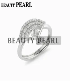 Fanshaped Ring Pearl Settings 925 Sterling Silver Silver Cubic Zirconia Semi Montagem Jóias Diy Fazendo 5 peças9958633