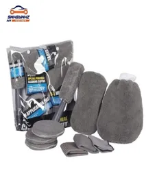 9pcs Microfibre Car Wash Cleansing Tools Set Gloves Полотенца Абпликатор Pads Sponge Car Care Kit Колочный комплект для очистки автомобиля 2012143156097
