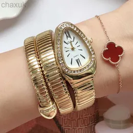 ساعة معصم Cussi Wathes Watches Snake Shape Luxury Wrist Watch for Women Steel Gold Quartz Clock Clock Relogio Feminino 2021 D240417