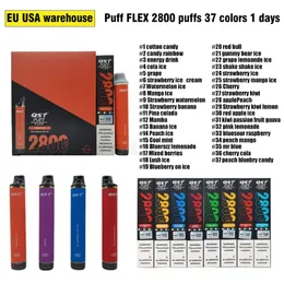 UE USA Warehouse Sprzedaj 2% 5% Puff Flex 2800 Puffs Darmowable Barty Vape Pen 850 MAH Bateria 8 ml kasety Wstępnie wypełniona E papier papierosowy Waporyzator Przenośna Vapor Devcice