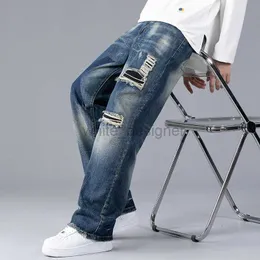 Jeans de grife para homens outono novo jeans de jeans angustiado