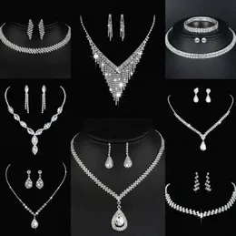 Valuable Lab Diamond Jewelry set Sterling Silver Wedding Necklace Earrings For Women Bridal Engagement Jewelry Gift u33X#