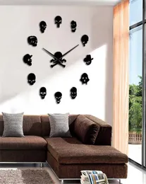 Czaszki bezszramowe DIY Duży zegar ścienny Morden Da Parete kwarcowy zegar wnętrze 3D lustra zegarki do salonu wystrój domu Wandklok y202469418