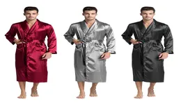 Tonycandice Men039S Silk Setin Bathrobe Robe Long Solid Silk pijamas homens camisola de seda