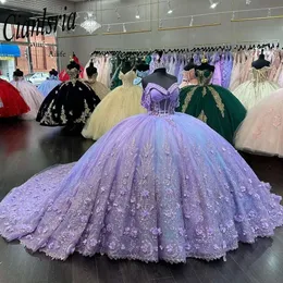 خفيفة أرجوانية زخرفة متورطة متكررة فيديسدوس دي أنوس Quinceanera XV Brithday فساتين الحلوة ثوب الكرة