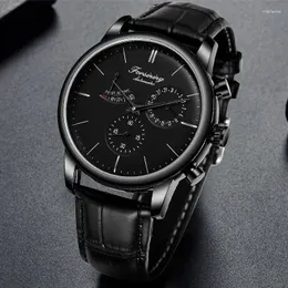 腕時計2024 3Dロゴブラックメンズウォッチメカニカルオートマチックトップレザーストラップデザインモントロメ
