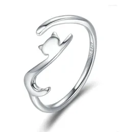 Bröllopsringar Onequarter 925 Sterling Silver Sticky Cat with Long Tail Finger Ring Women Justerbara engagemang Kreativa smycken 202046615