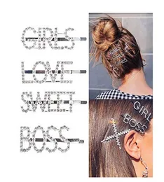반짝이는 편지 머리 클립 단어 바렛 핀 핀 크리스탈 바비 핀 블링 수제 럭셔리 라인 스톤 헤어 보석 헤드웨어 액세서 액세서 3715552