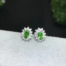 Studörhängen Fashion Natural Tsaverite Elegant Small Diana Green Garnet 925 Silver Girl Gift Jewelry