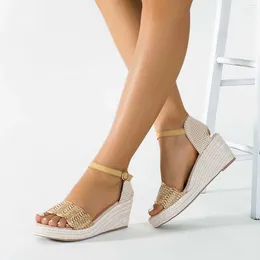 Vestido tênis mulheres tecer verão plataforma sólida cunhas abertas sandálias de dedos altos sandalias de mujer veno 2024 zapatos