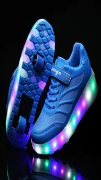 Tênis luminosos de duas rodas tênis luminosos azuis led rolos de skate LED para crianças sapatos de meninos de meninos iluminam 28-43 T2003245638444