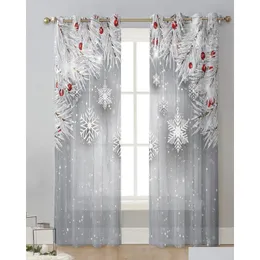 Aprons Curtains Christmas Fir Leaf Berry Vintage Wood Grain Tle Living Room Sheer Window Treatments Voile Drapes With Grommets Drop Dhicp