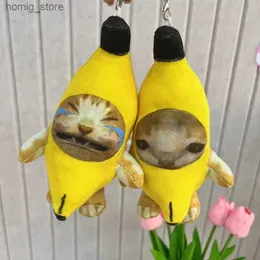 2023 weinende Bananenkatze Plüsch Anhänger süße Bananenkatze Puppe mit Soundspielzeug Schlüsselbeutel lustige Anhänger Keyring Geschenke Neu Y240415