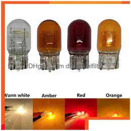 Decorative Lights 1Pcs T20 7440 7443 W21/5W Car Halogen Lamp Warm White Amber Red Brake Bbs Tail Stop Light Rear Turn Signal Drl 12V Dhb6O