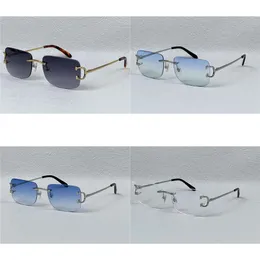 Sunglasses Vintage Men Design Frameless Square Shape Eyewear UV400 Gold Light 0104 with Case Buffs Multi Color Lens