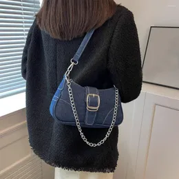 Hobo Frauen Denim Umhängetasche Schnalle Dekor Unterarm Fashion Reißverschluss Tasche Freizeitabend Satchel