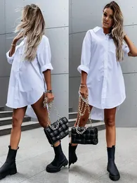 Casual Dresses Elegant V-Neck Women's White Spring Summer 2024 Simple Loose Fit Solid Long Sleeve Button Shirt Dress S-XXL
