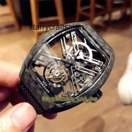 Gli uomini guardano Saratoge Tourbillon New Carbone Carbone Top Automatic Vanguard Skeleton Fibra Case Real Skeleton Sport