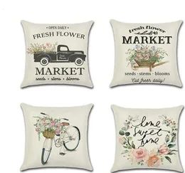 Spring Linen Pillowases Rower Car Fresh Flower Farmer Series Printing Pillow Cashion Cousion Sofa Car Bare Cafe Home Decorati8918924