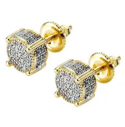 Iced Out Cubic Zirconia Twotone Micropave Cubist Screw Back 18k Gold Plated 3D Round Stud Earring for Men and Women Hypoallergenic6452447