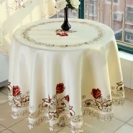 S/M/L Rose Elegant Round Table Cloth Fashion Embroidery Fabric Art Tablecloth Modern Rural Style Round Tablecloth 240402