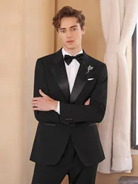 Мужские костюмы 30% шерстяные мужчины Set Blazer Pant Black Slim Fit Wedding Groom Wear One Button Young Man Comshing Comse 56