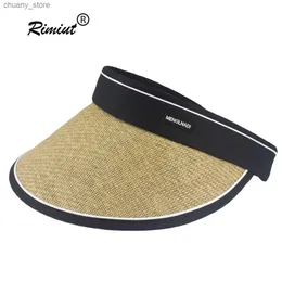 أقنعة RIMIUT NEW FASHION SIZE BIG BRIM SUN HATS CLAPERED EXPENT TOP FASHION FASHION CHEAP Straw Hat Caps for Female Sun Protect Y240417