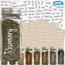 8pcs ملصق التوابل القابلة لإعادة الاستخدام لـ Pantry Mason Jars ملصقات مطبوعة لملصقات زجاجة نبيذ زجاجة التوابل الجرار