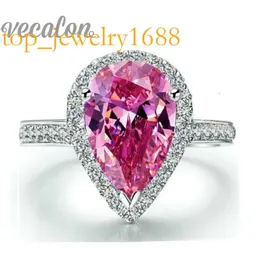 Vecalon Fashion Pear Cut 4Ct Pink CZ Diamond noivado Baia de casamento para mulheres Sterling Sier feminino anel de dedão