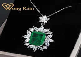 Wong Rain Vintage 100 925 Sterling Silver Created Moissanite Emerald Gemstone Wedding Netclace Gine Jewelry LJ201007309760