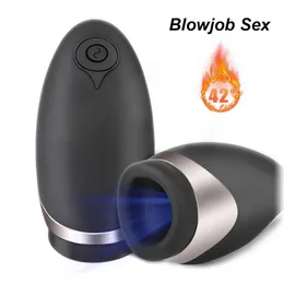 Masturbador de boca aquecida automática Vibrador de sucção para homens Penis Poques Exercício de galo Brinquedos sexuais Brinquedos de massageiro oral erótico 240417