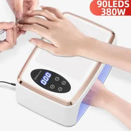 380W Professional Nail Dryer With Hand Pillow Large Space 90 LEDS Gel Polish Drying Machine LED Display Manicure Tools 240401