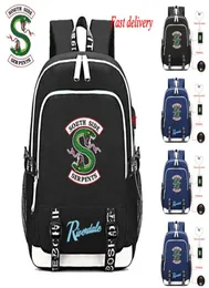 Riverdale South Side Serpents Jughead Backpack USB 충전 포트 헤드폰 캐주얼 여행 학교 가방 보이 학생 노트북 숄더백 1535804