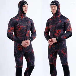 Moda de banho feminina 2 peças de neoprene submersível 5 mm de camuflagem fissão de manga longa com capuz para homens Mantenha o traje de mergulho à prova d'água quente