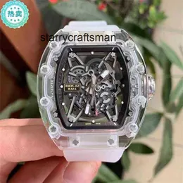 Os homens assistem aos negócios Richa Transparent Top Watch Data Automática Trendência Mecânica Superclone Hollow Out Borracha Luminous