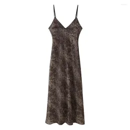 Casual Dresses Women's Summer V Neck Maxi Dress Leopard Print Spaghetti Straps Slip Sexy Sleeveless Nightgown