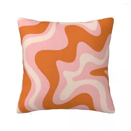 枕液体渦巻きレトロモダンな抽象パターンオレンジピンククリームスロー装飾枕カバーカバー