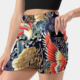 Röcke fliegende Kranes Blumen Seelwellen Red Navy Blue Blumen koreanischer Mode Rock Sommer für Frauen leichte Hose Hose