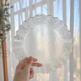 プレートガラス板韓国スタイルの透明なクリエイティブな花柄エルレストラン家庭用品ケーキデザートプリン