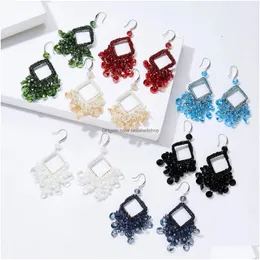 Dangle Chandelier Ethnic Tassel أقراط للنساء Crystal Beads المصنوعة يدويًا سحر مربع طويل Acessorios Drop تسليم Dhxba