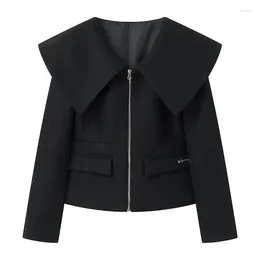 여자 재킷 스프링 큰 플립 칼라 지퍼 V- 넥 재킷 여자 폭격 코트 포켓 긴 소매 femal
