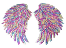 Gold Silver Rainbow Sequin Feather Angel Wings Sew Iron on Patches 33cm för klänning Jeans Skjorta DIY -applikationer Decoration7106835